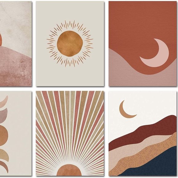 6 Piece Bohemian Hippie Mountain/Sun/Moon Phase Wall Tapestry Art Living/Bedroom - Picture 7 of 8